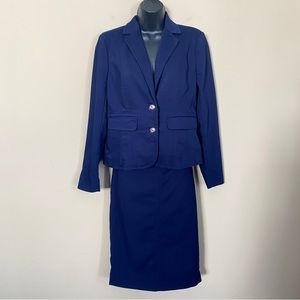 New York & Company Navy Two-Piece Skirt Suit